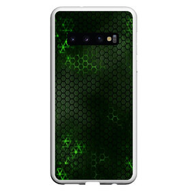 Чехол для Samsung Galaxy S10 с принтом ЗЕЛЕНАЯ БРОНЯ GREEN STEEL в Кировске, Силикон | Область печати: задняя сторона чехла, без боковых панелей | abstraction | cyber | cyberpunk | future | geometry | hexagon | neon | techno | texture | абстракция | броня | геометрия | кибер | краски | неон | неоновый | сетка | соты | стальная броня | текстура | шестигранники