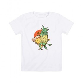 Детская футболка хлопок с принтом Пицца и Ананас в Кировске, 100% хлопок | круглый вырез горловины, полуприлегающий силуэт, длина до линии бедер | 