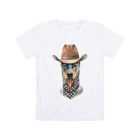 Детская футболка хлопок с принтом Доберман в Кировске, 100% хлопок | круглый вырез горловины, полуприлегающий силуэт, длина до линии бедер | dobermann | dog | доберман | собака | собаки