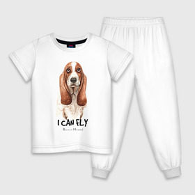Детская пижама хлопок с принтом Бассет-хаунд в Кировске, 100% хлопок |  брюки и футболка прямого кроя, без карманов, на брюках мягкая резинка на поясе и по низу штанин
 | Тематика изображения на принте: dog | бассет | бассет хаунд | собака | собаки | хаунд
