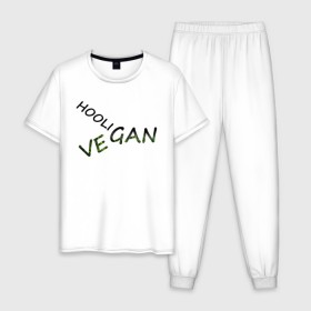 Мужская пижама хлопок с принтом Vegan hooligan в Кировске, 100% хлопок | брюки и футболка прямого кроя, без карманов, на брюках мягкая резинка на поясе и по низу штанин
 | Тематика изображения на принте: 