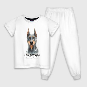 Детская пижама хлопок с принтом Доберман в Кировске, 100% хлопок |  брюки и футболка прямого кроя, без карманов, на брюках мягкая резинка на поясе и по низу штанин
 | Тематика изображения на принте: doberman | доберман | пинчер | собака | собаки