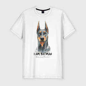 Мужская футболка хлопок Slim с принтом Доберман в Кировске, 92% хлопок, 8% лайкра | приталенный силуэт, круглый вырез ворота, длина до линии бедра, короткий рукав | doberman | доберман | пинчер | собака | собаки