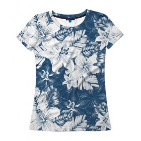 Женская футболка 3D с принтом Tropical monochrome flowers в Кировске, 100% полиэфир ( синтетическое хлопкоподобное полотно) | прямой крой, круглый вырез горловины, длина до линии бедер | 