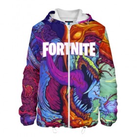 Мужская куртка 3D с принтом FORTNITE HYPERBEAST в Кировске, ткань верха — 100% полиэстер, подклад — флис | прямой крой, подол и капюшон оформлены резинкой с фиксаторами, два кармана без застежек по бокам, один большой потайной карман на груди. Карман на груди застегивается на липучку | Тематика изображения на принте: 2019 | armor | armour | cybersport | esport | fortnite | game | hyperbeast | logo | monster | season 9 | skin | броня | игра | киберспорт | сезон 9 | фиолетовый | фортнайт