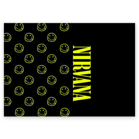 Поздравительная открытка с принтом Nirvana 2 в Кировске, 100% бумага | плотность бумаги 280 г/м2, матовая, на обратной стороне линовка и место для марки
 | cobain | kurt | kurt cobain | nirvana | rock | smile | гитара | кобейн | курт | курт кобейн | нирвана | рок