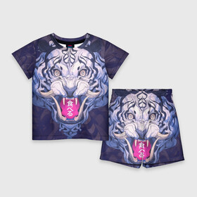 Детский костюм с шортами 3D с принтом ТИГР в Кировске,  |  | Тематика изображения на принте: 24 на 7 тигр | арт | взгляд | иллюстрация | клыки | кот | коты | котяра | кошка | кошки | самурай | свирепый взгляд | скетч | тигр | тигры | цифровой рисунок | япония | японский арт | японский тигр