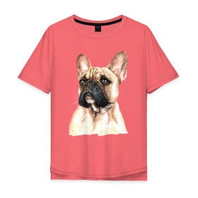 Мужская футболка хлопок Oversize с принтом Французский бульдог в Кировске, 100% хлопок | свободный крой, круглый ворот, “спинка” длиннее передней части | Тематика изображения на принте: bulldog | dog | бульдог | собака | собаки | французский бульдог