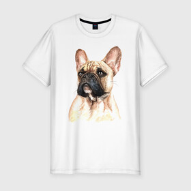 Мужская футболка хлопок Slim с принтом Французский бульдог в Кировске, 92% хлопок, 8% лайкра | приталенный силуэт, круглый вырез ворота, длина до линии бедра, короткий рукав | bulldog | dog | бульдог | собака | собаки | французский бульдог