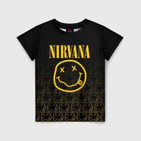 Детская футболка 3D с принтом NIRVANA в Кировске, 100% гипоаллергенный полиэфир | прямой крой, круглый вырез горловины, длина до линии бедер, чуть спущенное плечо, ткань немного тянется | music | nirvana | rip smile | rock | smile | группа | курт кобейн | музыка | нирвана | рок | смайл