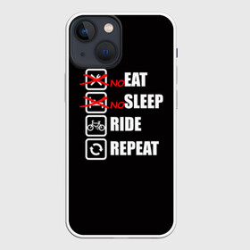 Чехол для iPhone 13 mini с принтом Ride black в Кировске,  |  | bicycle | bike | cycle | eat | eat sleep | eat sleep repeat | eat sleep ride | eat sleep ride repeat | ride | sleep | вело | велосипед | есть | катать | повторить | спать