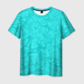Мужская футболка 3D с принтом Абстракция. в Кировске, 100% полиэфир | прямой крой, круглый вырез горловины, длина до линии бедер | абстракция | бирюза | бирюзовый | красочная | символы | треугольники | фигуры | яркая