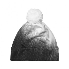Шапка 3D c помпоном с принтом Просто дождь в Кировске, 100% полиэстер | универсальный размер, печать по всей поверхности изделия | грусть | дождь | зонт | зонтик | ливень | печаль | тоска | чб