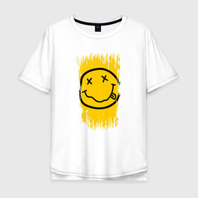 Мужская футболка хлопок Oversize с принтом NIRVANA в Кировске, 100% хлопок | свободный крой, круглый ворот, “спинка” длиннее передней части | music | nirvana | rip smile | rock | smile | группа | курт кобейн | музыка | нирвана | рок | смайл