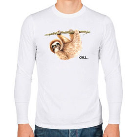 Мужской лонгслив хлопок с принтом Ленивец в Кировске, 100% хлопок |  | sloth | ленивец | ленивцы