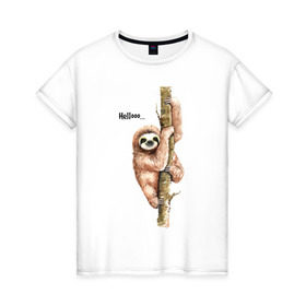 Женская футболка хлопок с принтом Ленивец в Кировске, 100% хлопок | прямой крой, круглый вырез горловины, длина до линии бедер, слегка спущенное плечо | sloth | ленивец | ленивцы