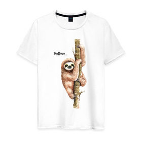Мужская футболка хлопок с принтом Ленивец в Кировске, 100% хлопок | прямой крой, круглый вырез горловины, длина до линии бедер, слегка спущенное плечо. | Тематика изображения на принте: sloth | ленивец | ленивцы