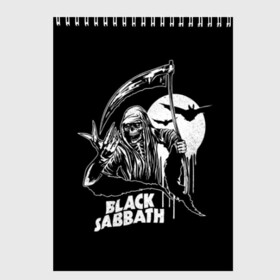 Скетчбук с принтом Black Sabbath в Кировске, 100% бумага
 | 48 листов, плотность листов — 100 г/м2, плотность картонной обложки — 250 г/м2. Листы скреплены сверху удобной пружинной спиралью | Тематика изображения на принте: black sabbath | hard rock | heavy metal | блэк сабат | группы | метал | музыка | оззи осборн | рок | хард рок | хэви метал