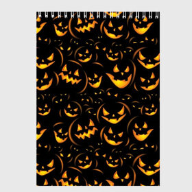 Скетчбук с принтом Хэллоуин в Кировске, 100% бумага
 | 48 листов, плотность листов — 100 г/м2, плотность картонной обложки — 250 г/м2. Листы скреплены сверху удобной пружинной спиралью | background | black | color | eyes | fangs | halloween | holiday | horror | orange | pumpkin | sinister | teeth | vegetable | yellow | глаза | желтый | зловещий | зубы | клыки | овощ | оранжевый | праздник | тыквы | ужас | фон | хэллоуин | цвет | черный