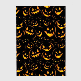 Постер с принтом Хэллоуин в Кировске, 100% бумага
 | бумага, плотность 150 мг. Матовая, но за счет высокого коэффициента гладкости имеет небольшой блеск и дает на свету блики, но в отличии от глянцевой бумаги не покрыта лаком | background | black | color | eyes | fangs | halloween | holiday | horror | orange | pumpkin | sinister | teeth | vegetable | yellow | глаза | желтый | зловещий | зубы | клыки | овощ | оранжевый | праздник | тыквы | ужас | фон | хэллоуин | цвет | черный