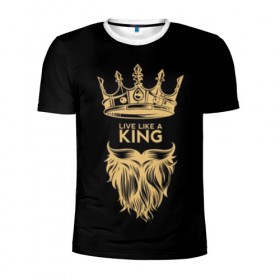 Мужская футболка 3D спортивная с принтом Живи, как король в Кировске, 100% полиэстер с улучшенными характеристиками | приталенный силуэт, круглая горловина, широкие плечи, сужается к линии бедра | beard | black | color | cool | crown | hipster | king | lady | like | live | mustache | power | royal | strength | super | trend | yellow | борода | власть | желтый | живи | как | королевская | король | корона | круто | особа | сила | супер | тренд | усы 