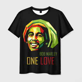 Мужская футболка 3D с принтом Боб Марли в Кировске, 100% полиэфир | прямой крой, круглый вырез горловины, длина до линии бедер | bob marley | one love | боб марли