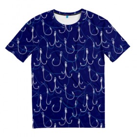 Мужская футболка 3D с принтом Рыболовные крючки в Кировске, 100% полиэфир | прямой крой, круглый вырез горловины, длина до линии бедер | 