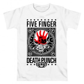 Мужская футболка хлопок с принтом Five Finger Death Punch в Кировске, 100% хлопок | прямой крой, круглый вырез горловины, длина до линии бедер, слегка спущенное плечо. | 5fdp | ffdp | five finger death punch | metal | альтернатива | группы | метал | музыка | хеви метал