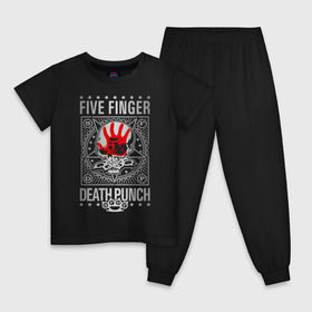 Детская пижама хлопок с принтом Five Finger Death Punch в Кировске, 100% хлопок |  брюки и футболка прямого кроя, без карманов, на брюках мягкая резинка на поясе и по низу штанин
 | 5fdp | ffdp | five finger death punch | metal | альтернатива | группы | метал | музыка | хеви метал