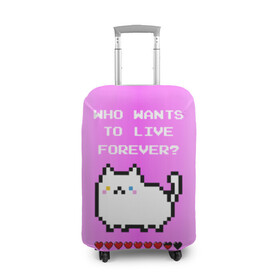 Чехол для чемодана 3D с принтом Cat forever в Кировске, 86% полиэфир, 14% спандекс | двустороннее нанесение принта, прорези для ручек и колес | 9 жизней | forever | pixel art | queen | wants to live | квин цитата | котенок | котик | котики | коты | кошка | кошки | пиксели | пиксель арт