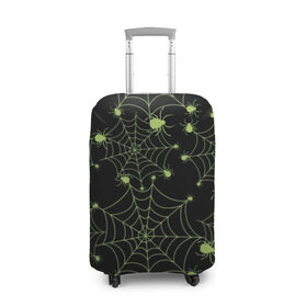Чехол для чемодана 3D с принтом Зелёная паутина в Кировске, 86% полиэфир, 14% спандекс | двустороннее нанесение принта, прорези для ручек и колес | Тематика изображения на принте: background | black | cobweb | color | gothic | green | halloween | holiday | insect | pattern | spider | weave | web | готика | зеленый | насекомое | паук | паутина | плести | праздник | сеть | узор | фон | хэллоуин | цвет | черный