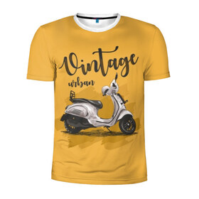 Мужская футболка 3D спортивная с принтом Винтажный скутер в Кировске, 100% полиэстер с улучшенными характеристиками | приталенный силуэт, круглая горловина, широкие плечи, сужается к линии бедра | background | black | city | color | cool | gray | mope | motorcycle | retro | scooter | style | technique | urban | vintage | white | yellow | белый | винтаж | город | городской | двухколёсный | желтый | мопед | мотороллер | мотоцикл | прикольно | ретро |