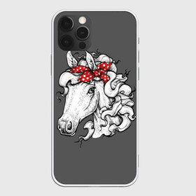 Чехол для iPhone 12 Pro Max с принтом Белая лошадь в Кировске, Силикон |  | animal | background | bandana | black | color | cool | fauna | gray | head | headdre | hipster | horse | image | look | mane | red | white | world | бандана | белый | взгляд | голова | головной | грива | животное | животный | имидж | конь | красный | лоша
