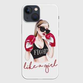 Чехол для iPhone 13 mini с принтом Дерись, как девчонка в Кировске,  |  | athlete | boxing | cool | face | fight | girl | gloves | punch | ring | slogan | sport | sports | woman | young | бокс | девушка | драка | женщина | круто | лицо | молодая | очки | перчатки | ринг | слоган | спорт | спортивная | спортсменка | уд