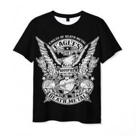 Мужская футболка 3D с принтом Eagles of Death Metal в Кировске, 100% полиэфир | прямой крой, круглый вырез горловины, длина до линии бедер | 