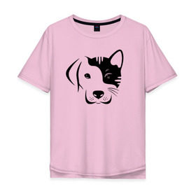 Мужская футболка хлопок Oversize с принтом Котопес в Кировске, 100% хлопок | свободный крой, круглый ворот, “спинка” длиннее передней части | cat | dog | kitten | unity | единство | кот | котенок | кошка | пес | собака