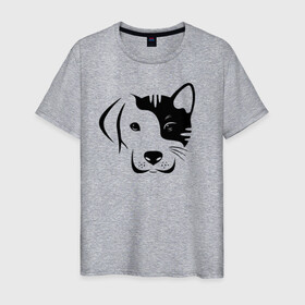 Мужская футболка хлопок с принтом Котопес в Кировске, 100% хлопок | прямой крой, круглый вырез горловины, длина до линии бедер, слегка спущенное плечо. | cat | dog | kitten | unity | единство | кот | котенок | кошка | пес | собака