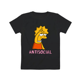 Детская футболка хлопок с принтом Лиза Симпсон Antisocial в Кировске, 100% хлопок | круглый вырез горловины, полуприлегающий силуэт, длина до линии бедер | antisocial | антисоциальный | лиза | лиза симпсон | симпсон