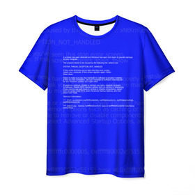 Мужская футболка 3D с принтом СИНИЙ ЭКРАН СМЕРТИ в Кировске, 100% полиэфир | прямой крой, круглый вырез горловины, длина до линии бедер | anonymus | blue death screen | cod | hack | hacker | it | program | texture | айти | аноним | анонимус | взлом | код | кодинг | программа | программист | текстура | хак | хакер