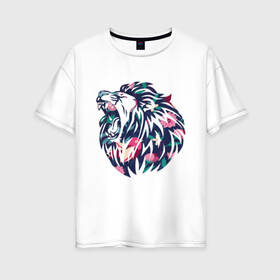 Женская футболка хлопок Oversize с принтом Цветочный лев в Кировске, 100% хлопок | свободный крой, круглый ворот, спущенный рукав, длина до линии бедер
 | животные | кошка | лев | растения | цветы