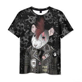 Мужская футболка 3D с принтом Крыса в косухе в Кировске, 100% полиэфир | прямой крой, круглый вырез горловины, длина до линии бедер | anarchy | clothes | cool | earring | hairstyle | hamster | icon | jacket | mohawk | mouse | music | muzzle | piercing | punk | rat | riveting | rock | skull | spikes | анархия | значок | ирокез | к | клепки | круто | крыса | куртка | музыка | мышь