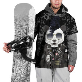 Накидка на куртку 3D с принтом Панда в косухе в Кировске, 100% полиэстер |  | anarchy | bear | color | cool | icon | jacket | mohawk | music | panda | piercing | punk | purple | rock | skull | white | аксессуар | анархия | белый | значок | ирокез | круто | куртка | медведь | музыка | одежда | очки | панда | панк |