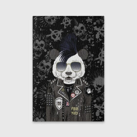 Обложка для паспорта матовая кожа с принтом Панда в косухе в Кировске, натуральная матовая кожа | размер 19,3 х 13,7 см; прозрачные пластиковые крепления | anarchy | bear | color | cool | icon | jacket | mohawk | music | panda | piercing | punk | purple | rock | skull | white | аксессуар | анархия | белый | значок | ирокез | круто | куртка | медведь | музыка | одежда | очки | панда | панк |