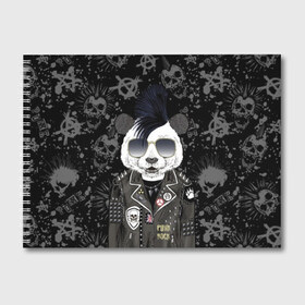 Альбом для рисования с принтом Панда в косухе в Кировске, 100% бумага
 | матовая бумага, плотность 200 мг. | anarchy | bear | color | cool | icon | jacket | mohawk | music | panda | piercing | punk | purple | rock | skull | white | аксессуар | анархия | белый | значок | ирокез | круто | куртка | медведь | музыка | одежда | очки | панда | панк |
