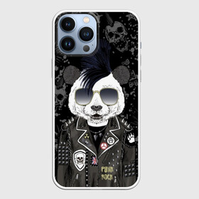 Чехол для iPhone 13 Pro Max с принтом Панда в косухе в Кировске,  |  | anarchy | bear | color | cool | icon | jacket | mohawk | music | panda | piercing | punk | purple | rock | skull | white | аксессуар | анархия | белый | значок | ирокез | круто | куртка | медведь | музыка | одежда | очки | панда | панк |