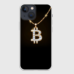 Чехол для iPhone 13 mini с принтом Бриллиантовый биткоин в Кировске,  |  | bitcoin | black | chain | color | diamond | emblem | gold | golden | hip hop | logo | luxury | money | style | symbol | алмаз | блеск | блестящий | бриллиант | валюта | деньги | знак | золото | золотой | криптовалюта | кулон | логотип | люкс | роскошь | с