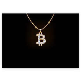 Поздравительная открытка с принтом Бриллиантовый биткоин в Кировске, 100% бумага | плотность бумаги 280 г/м2, матовая, на обратной стороне линовка и место для марки
 | Тематика изображения на принте: bitcoin | black | chain | color | diamond | emblem | gold | golden | hip hop | logo | luxury | money | style | symbol | алмаз | блеск | блестящий | бриллиант | валюта | деньги | знак | золото | золотой | криптовалюта | кулон | логотип | люкс | роскошь | с