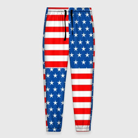 Мужские брюки 3D с принтом США в Кировске, 100% полиэстер | манжеты по низу, эластичный пояс регулируется шнурком, по бокам два кармана без застежек, внутренняя часть кармана из мелкой сетки | flag | stars | usa | usa flag | америка | американский флаг | звезды | надписи | полосы | сша | флаг | флаг сша