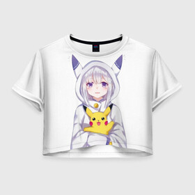 Женская футболка Crop-top 3D с принтом My Pika в Кировске, 100% полиэстер | круглая горловина, длина футболки до линии талии, рукава с отворотами | detective pikachu | instinct | mystic | pikachu | pokeball | pokemon | pokemon go | valor | вейлор | детектив пикачу | инстинкт | мистик | пикачу | покебол | покемон | покемон го