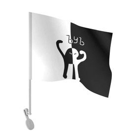 Флаг для автомобиля с принтом ЪУЪ (Black-White). в Кировске, 100% полиэстер | Размер: 30*21 см | cat | mem | memes | интернет приколы | кот | мем | мем кот | ъуъ | ъуъ съука